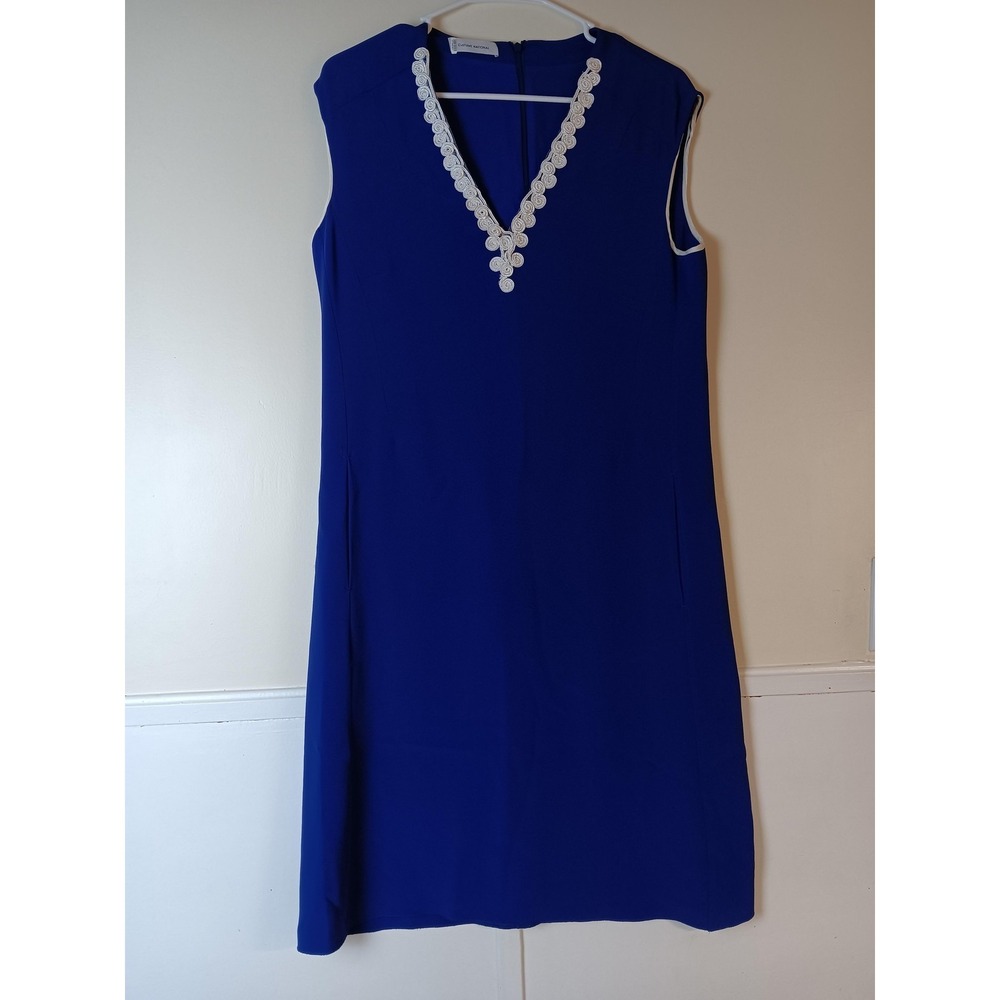 Costume National Dress Womens 40 Blue Sheath Sleeveless V-Neck‎ Crochet Trim